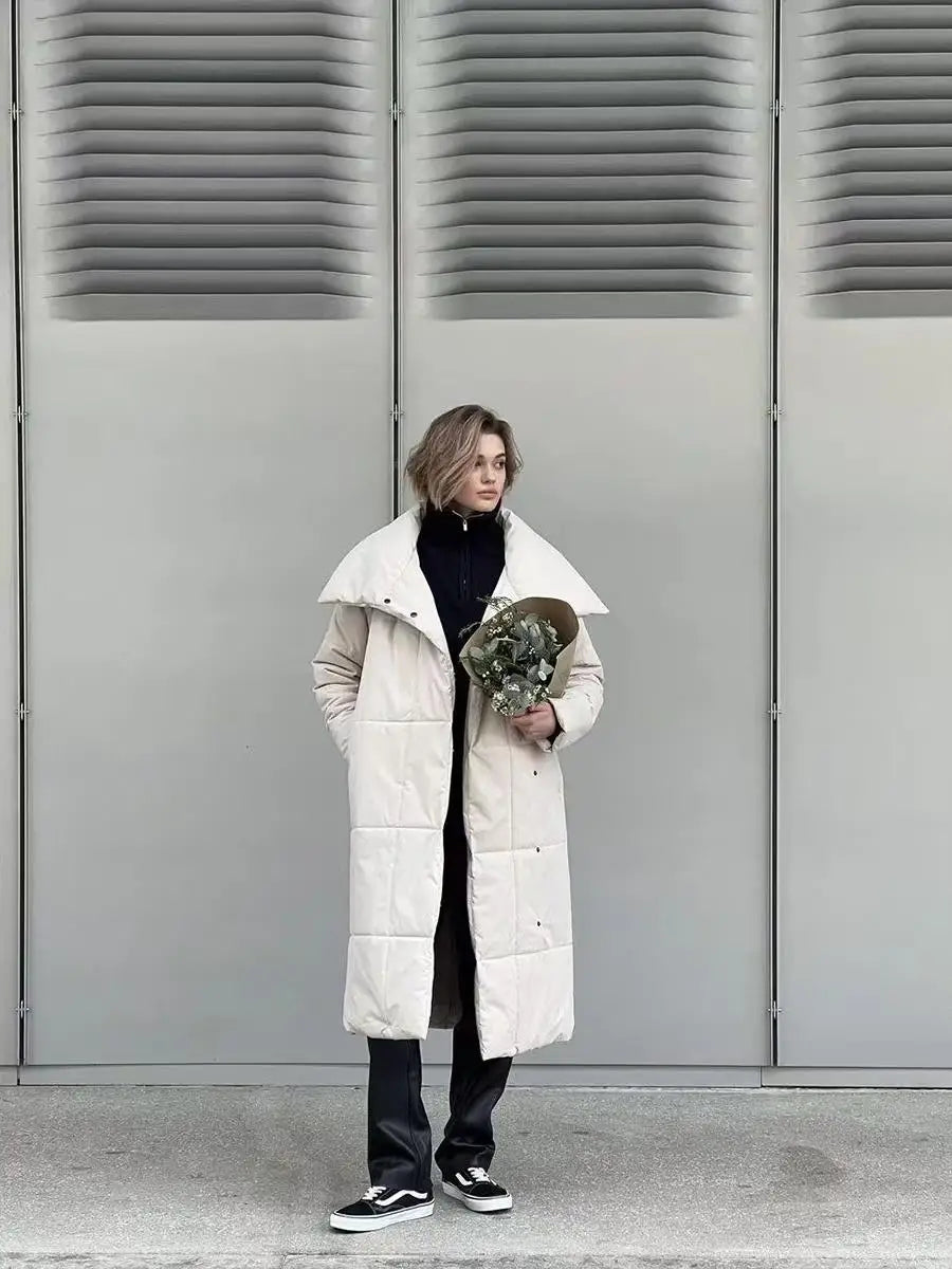 Warm Long Cotton Jaet Stand Collar Loose Fit Women's Autumn Winter Coat Thiened Long Sve  Color Commute Sle