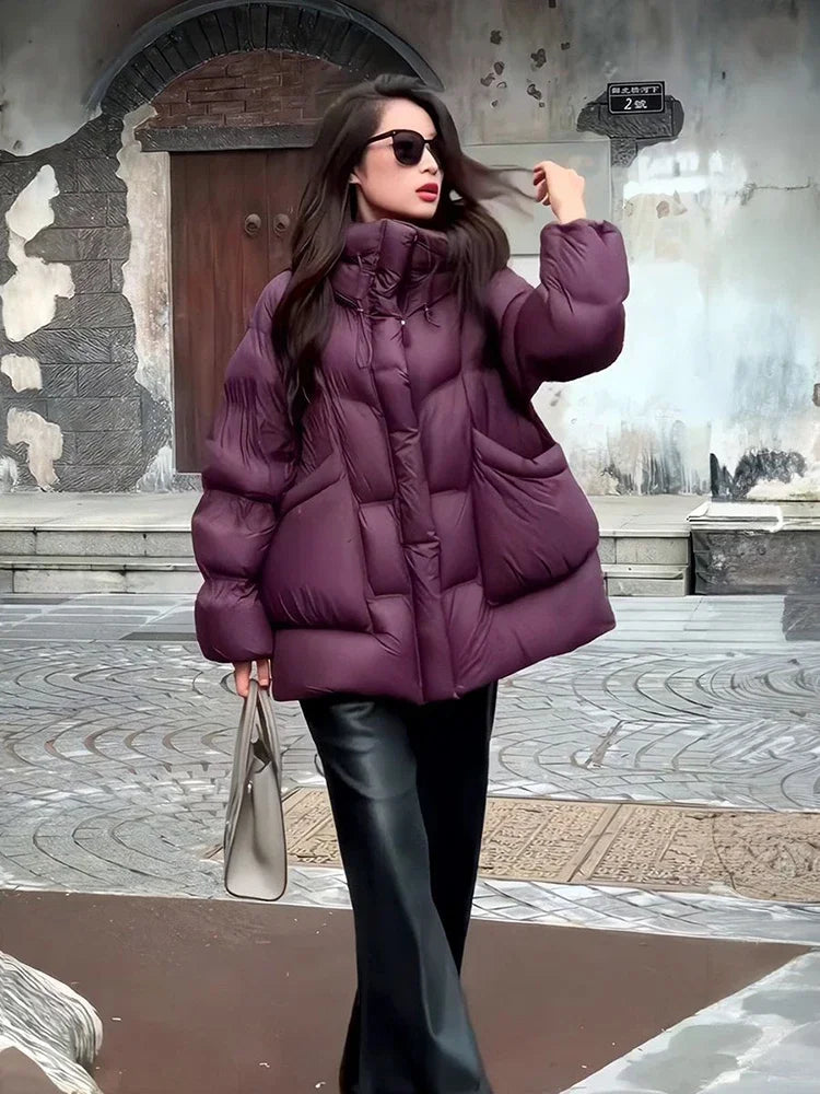 Winter New Puff Down Jacket Female Thickened White Duck Down Warm Coat Women Medium-length Loose Solid Thick Hooded Overcoat