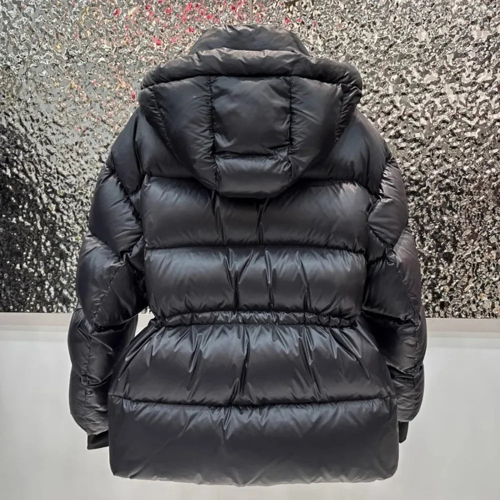 CXFS 2025 New Winter High Waisted 90% White Duck Down Coat Women Hooded Loose Thickened Warm Black Extreme Cold Puffer Jacket