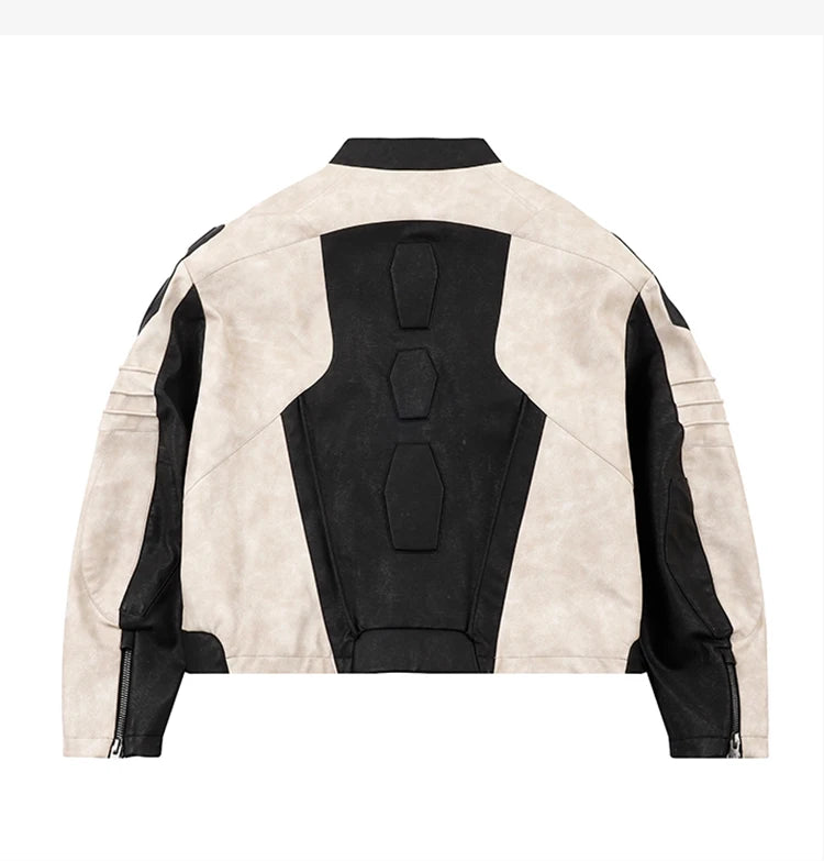 Mauroicardi Spring Autumn Cool Color Block Patchwork Pu Leather Jacket Men Zip Up Luxury Designer Clothes Runway Fashion 2023