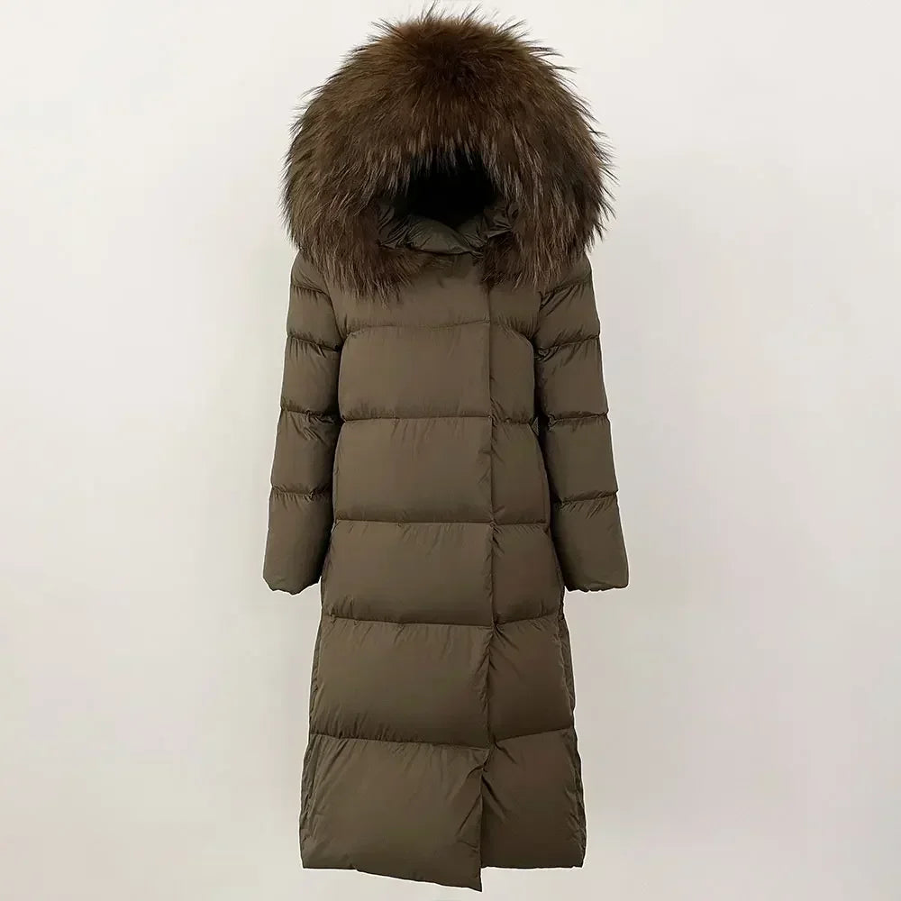 Winter Women Coat – Real Natural Fox Fur Collar Long Jacket