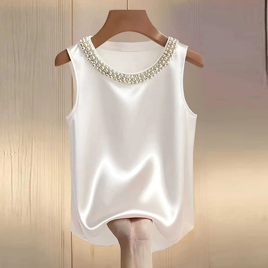 Elegant Satin Beaded Tank Top