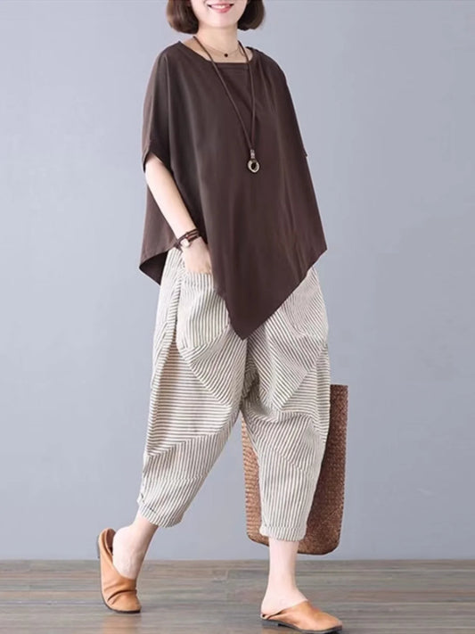 Cotton Blend Loose Fit T-Shirt & Harlan Pants Set – Plus Size Summer Outfit