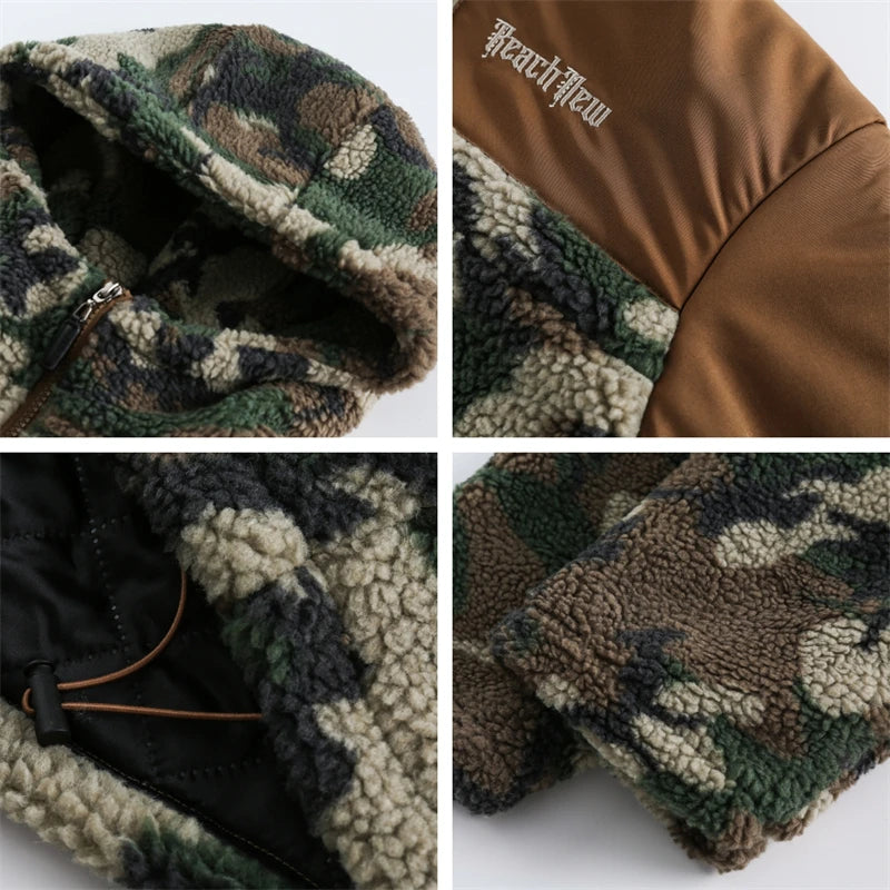 Hooded Plush Down Unisex Jacket Camouflage Hoodie Winter Faux Fur Coat Luxury Trench Coats Winter Short Parkas