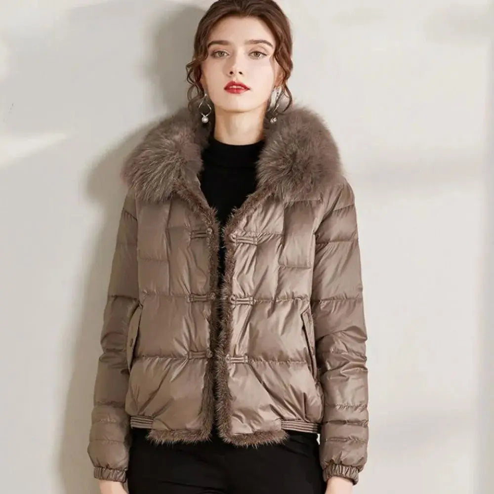 Winter Lightweight Fur Collar Short Down Jacket – Women