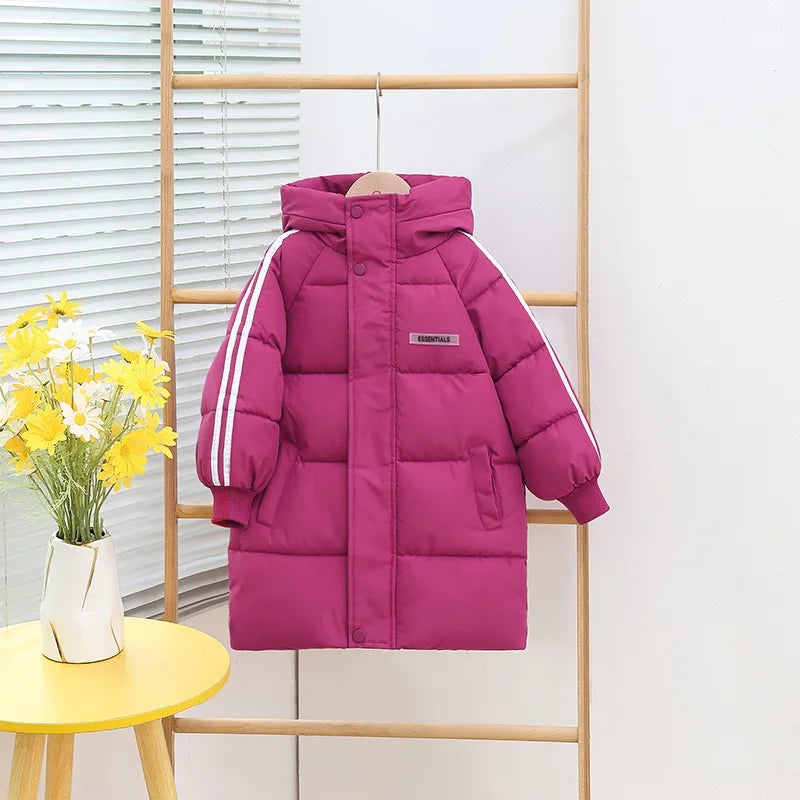 Boys Girls Cotton-Padded Coats Kids Long Down Autumn Winter Teen Cotton Clothes Outerwear Big Children Thicken Warm Jacket
