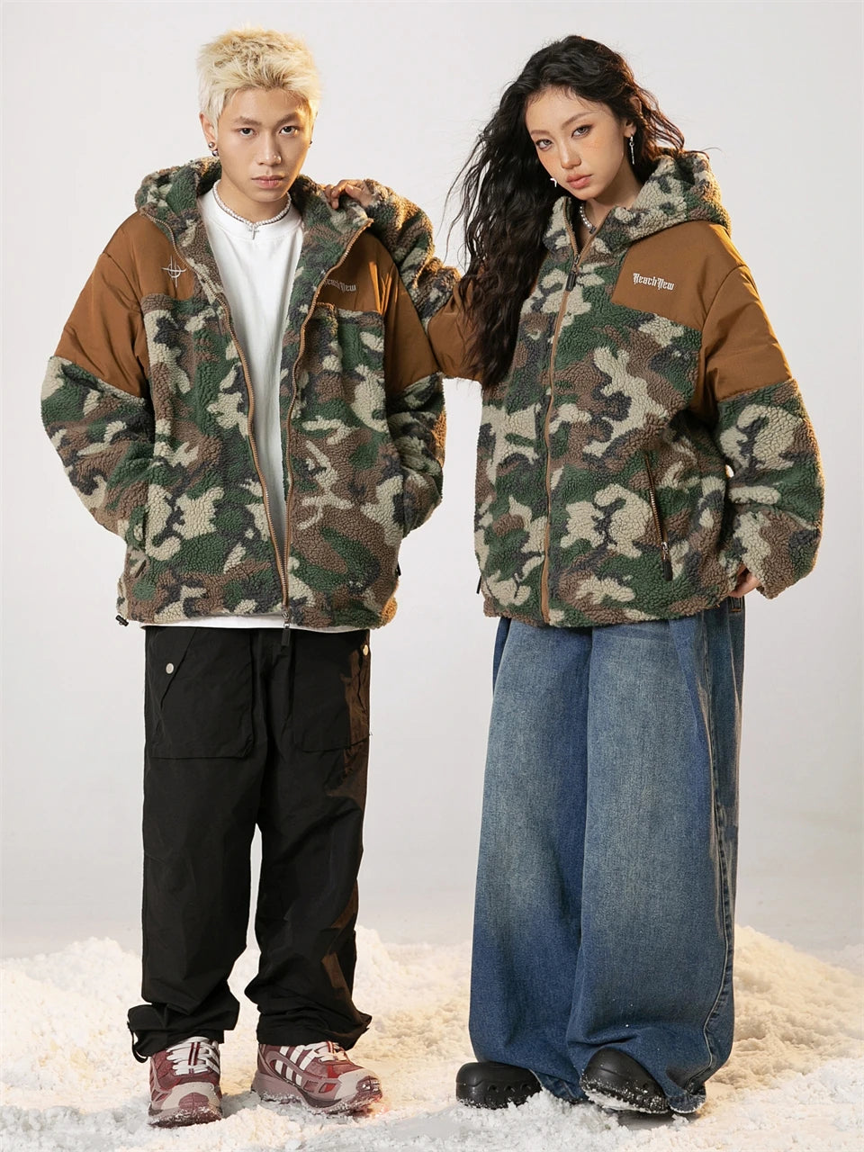 Hooded Plush Down Unisex Jacket Camouflage Hoodie Winter Faux Fur Coat Luxury Trench Coats Winter Short Parkas