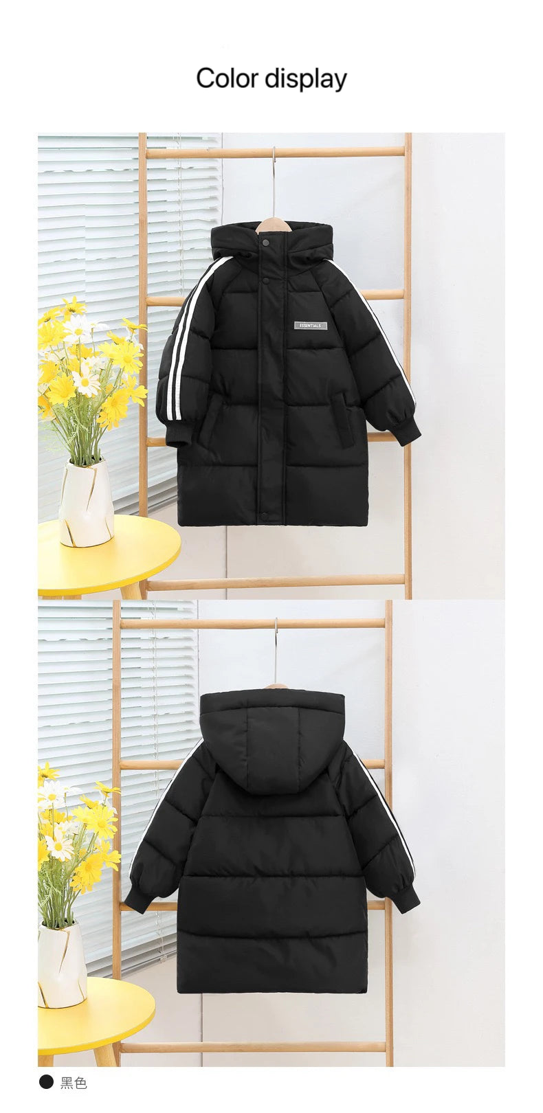 Boys Girls Cotton-Padded Coats Kids Long Down Autumn Winter Teen Cotton Clothes Outerwear Big Children Thicken Warm Jacket