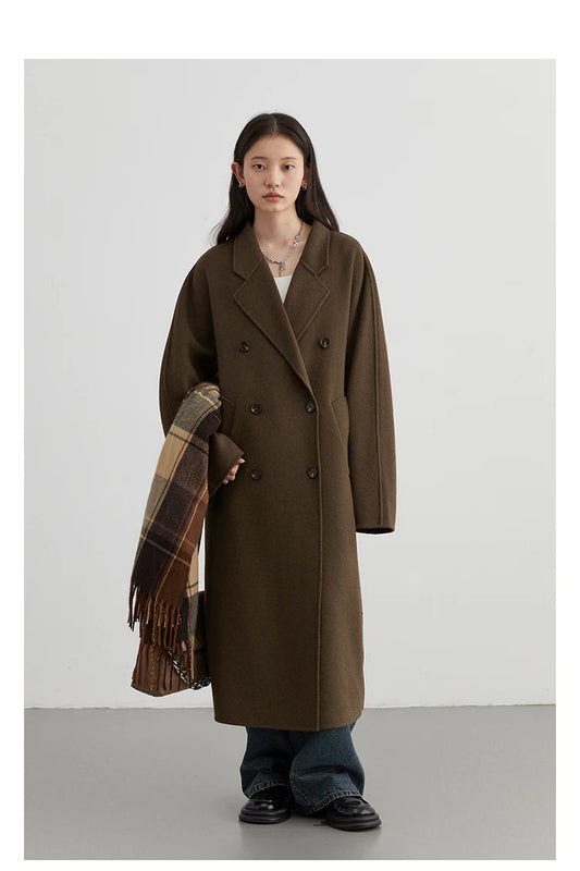 CHIC VEN Women Long Double-sided Woolen Coats Retro Loose Female Overcoat Double Breasted Ladies Windbreak Autumn Winter 2025