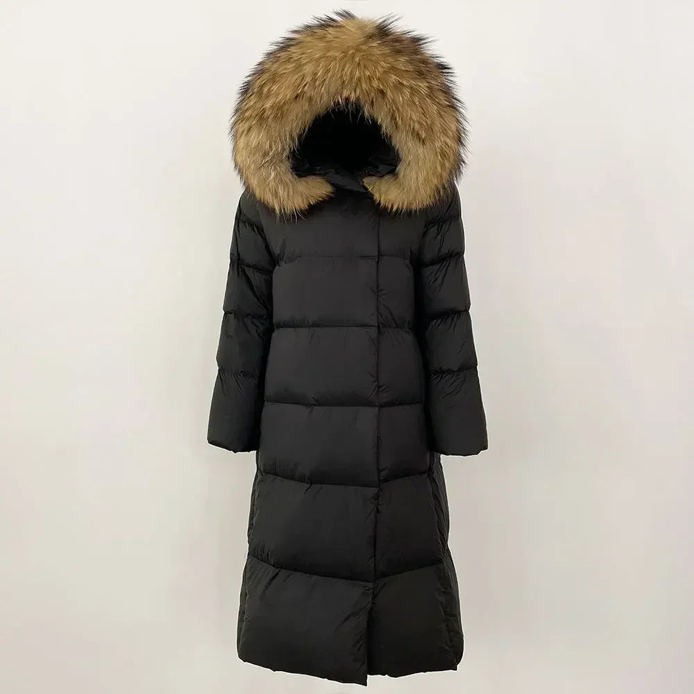 Winter Women Coat – Real Natural Fox Fur Collar Long Jacket