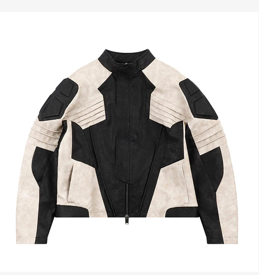 Mauroicardi Spring Autumn Cool Color Block Patchwork Pu Leather Jacket Men Zip Up Luxury Designer Clothes Runway Fashion 2023