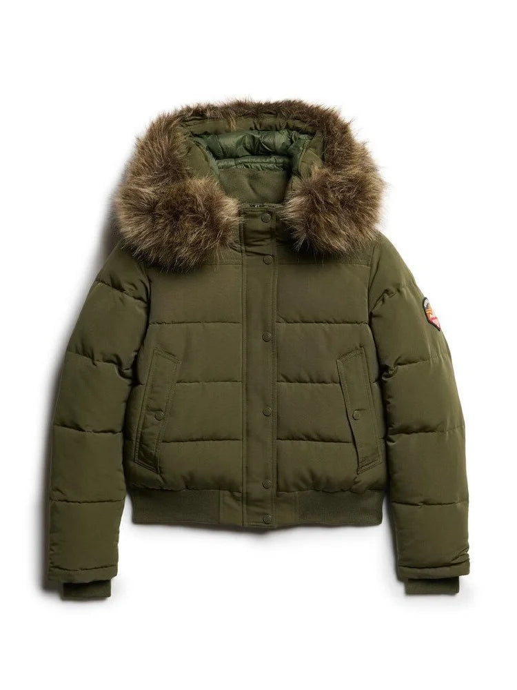 Women’s Cropped Puffer Jacket with Faux Fur Hood