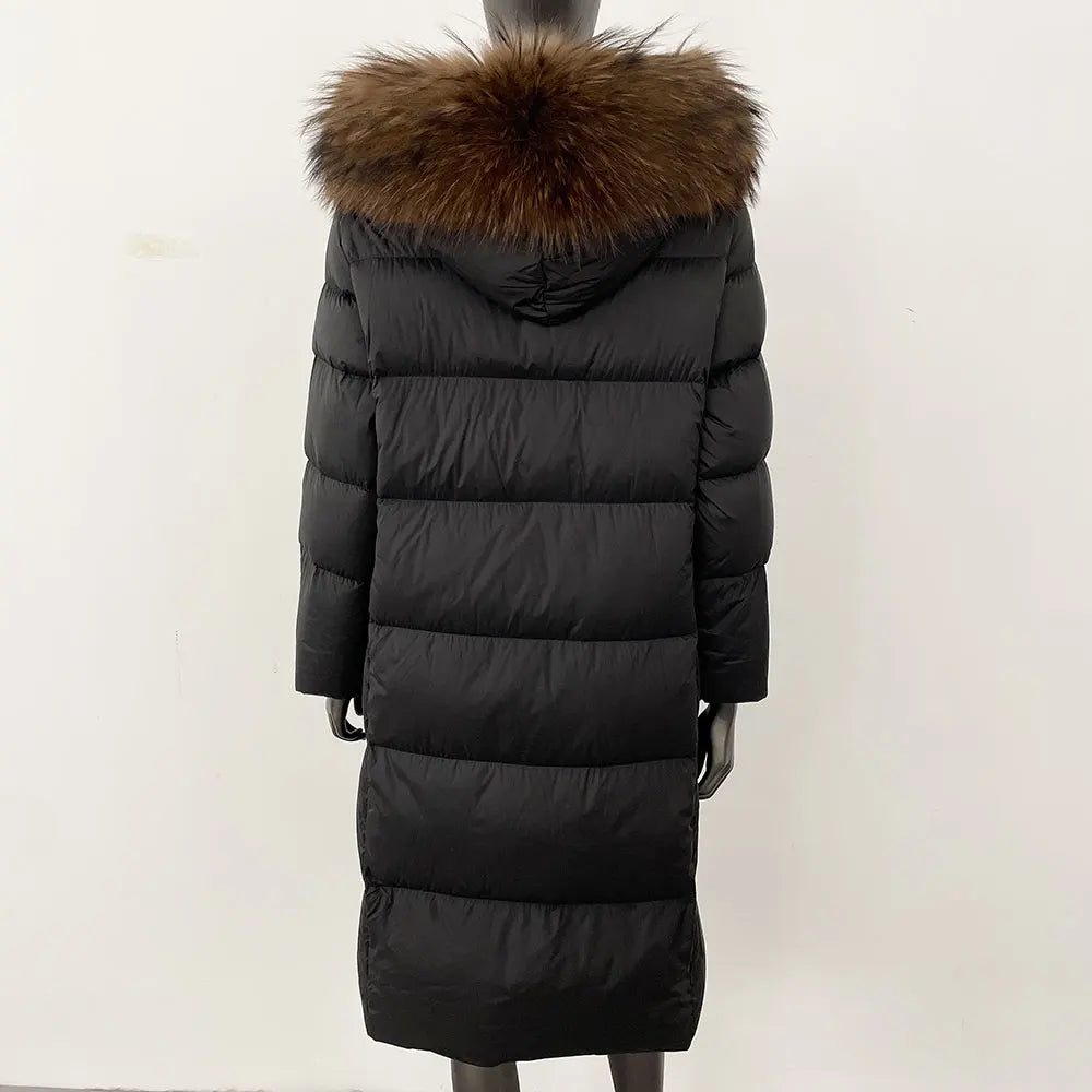 Winter Women Coat – Real Natural Fox Fur Collar Long Jacket