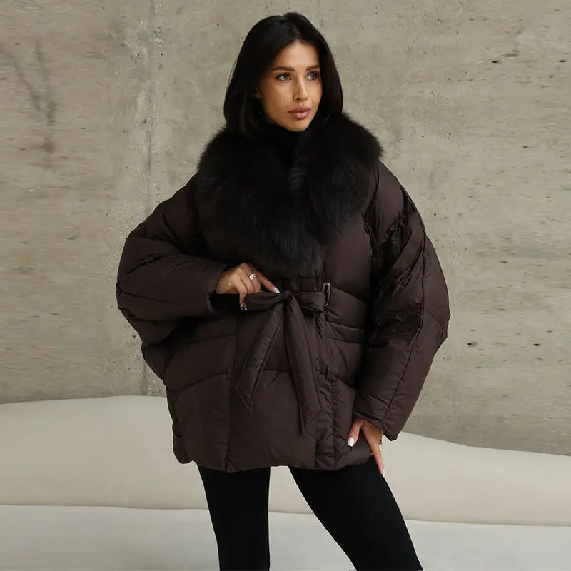 Fur Padding Women's Jacket Fashion Lace Up Long Sleeve Loose Female Coats Winter Street Chic Thicken Lady Loose Outwears