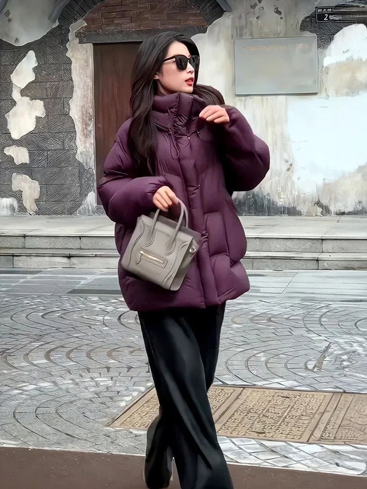 Winter New Puff Down Jacket Female Thickened White Duck Down Warm Coat Women Medium-length Loose Solid Thick Hooded Overcoat