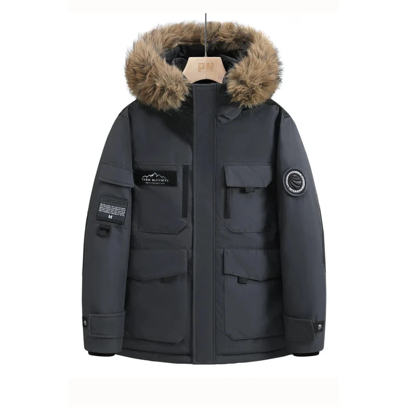 New Winter Men’s Hooded Down Jacket with Fur Collar
