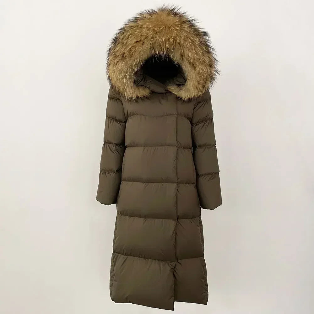 Winter Women Coat – Real Natural Fox Fur Collar Long Jacket