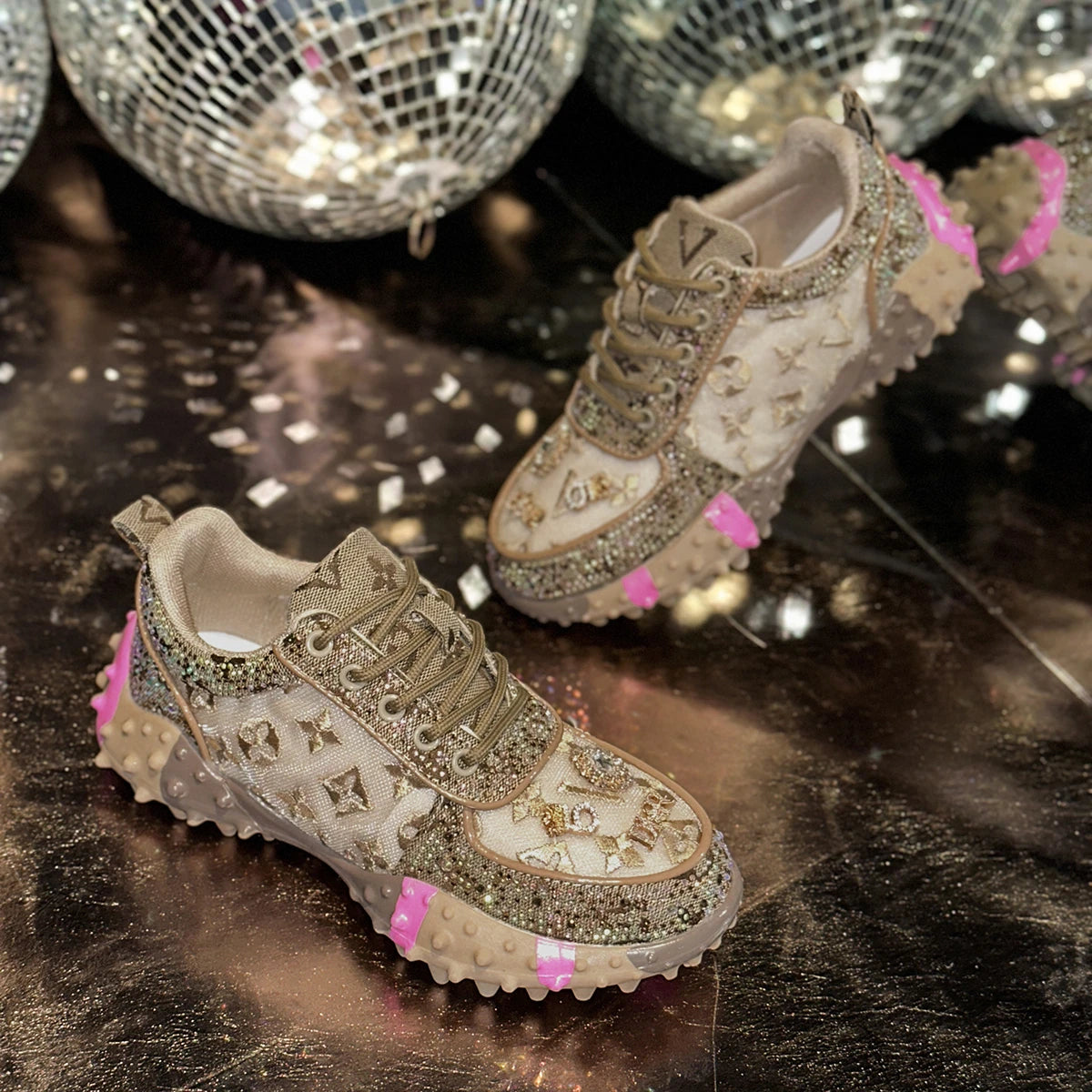 Luxury Designer Women’s Sneakers – Rhinestone Platform Sports Shoes
