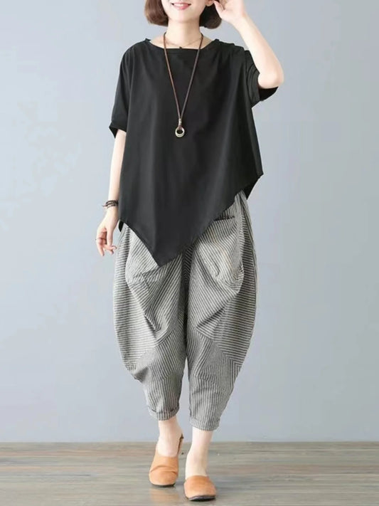 Cotton Blend Loose Fit T-Shirt & Harlan Pants Set – Plus Size Summer Outfit