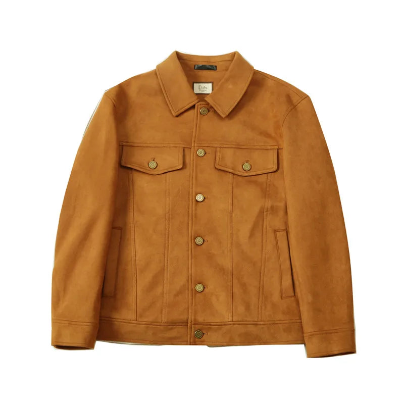 Autumn and Winter High-Grade Deerskin Velvet Padded Jacket,  Men's Lapel Short Solid Color Coat Brown