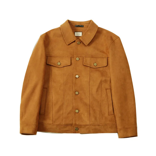 Autumn and Winter High-Grade Deerskin Velvet Padded Jacket,  Men's Lapel Short Solid Color Coat Brown