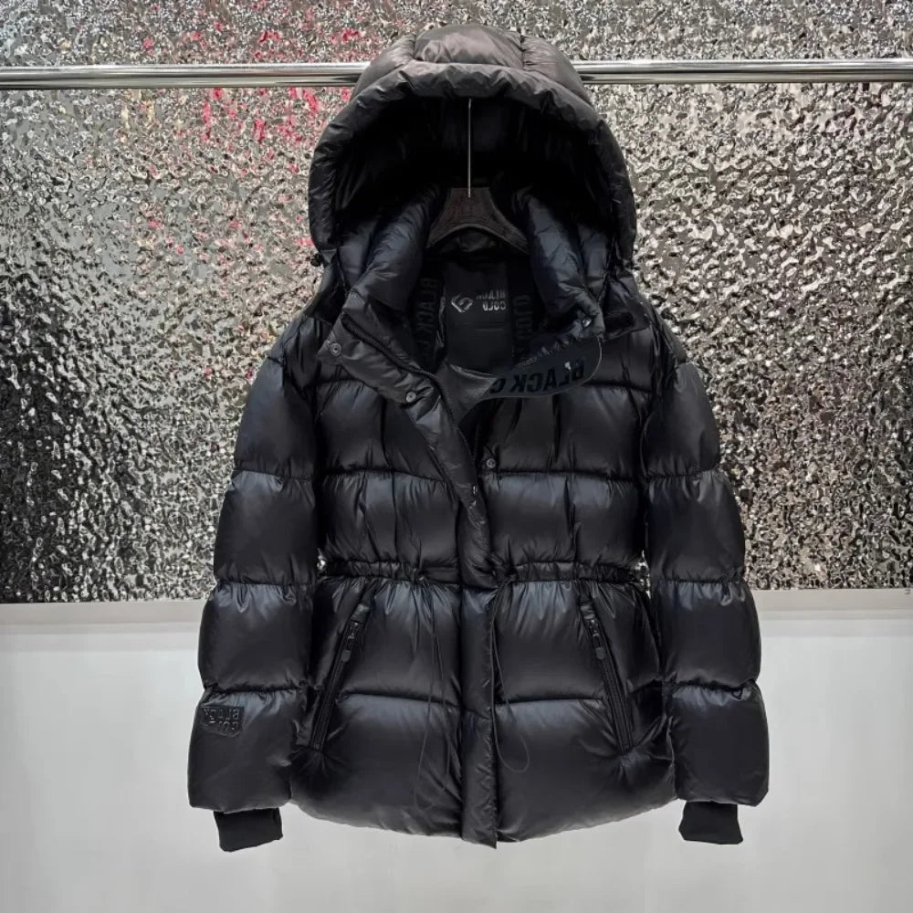 CXFS 2025 New Winter High Waisted 90% White Duck Down Coat Women Hooded Loose Thickened Warm Black Extreme Cold Puffer Jacket
