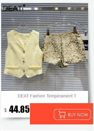 DEAT Fashion Women's Two-pieces Set Hollow Out Mesh Splicing Short Sleeve T-shirt Denim Fake Two Piece Pants Female 11A05416