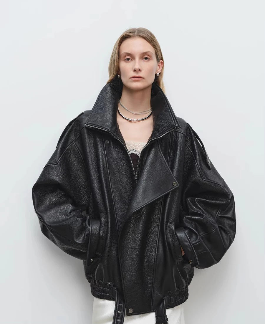 Spring Oversized Black Soft Pu Leather Jacket Men Long Sleeve Belt Luxury Designer European Fashion Clothes 2025