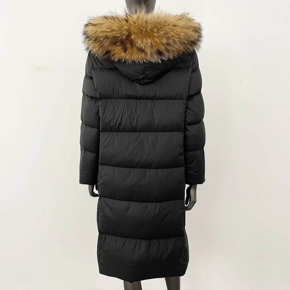 Winter Women Coat – Real Natural Fox Fur Collar Long Jacket
