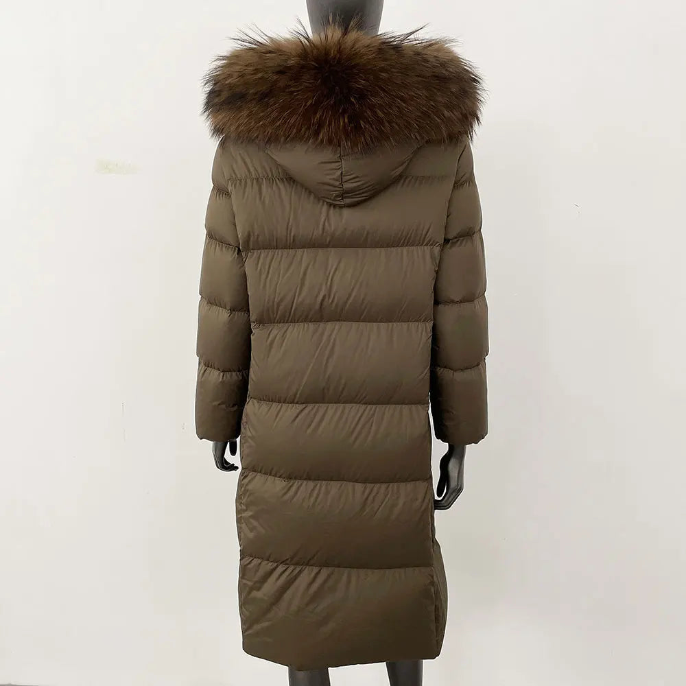 Winter Women Coat – Real Natural Fox Fur Collar Long Jacket