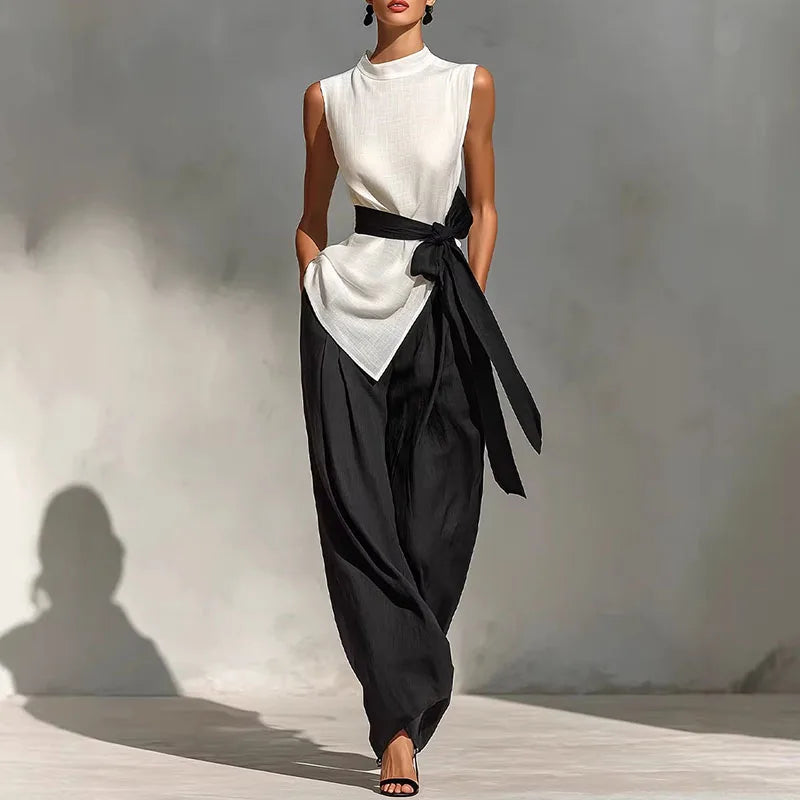 Elegant Contrast Bowknot 2-Piece Set