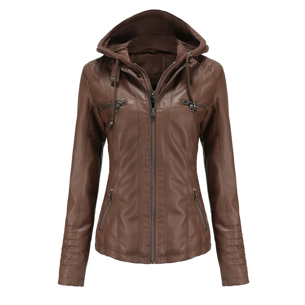 New Women Autumn Faux Leather Jackets Coats, Women Black PU Motorcycle Leather Clothes for Women Jacket Coat XS-7XL