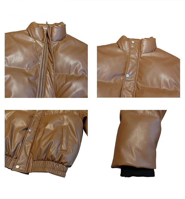 High-End Leather Bread Clothes Cotton-Padded Men’s Stand Collar Jacket