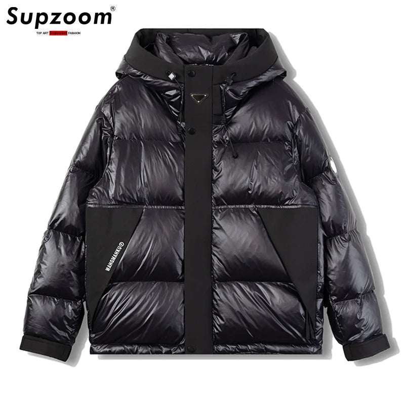 Splice Thickened Winter Triangle Marker Hooded Warm Casual Winter Down Jackets Men