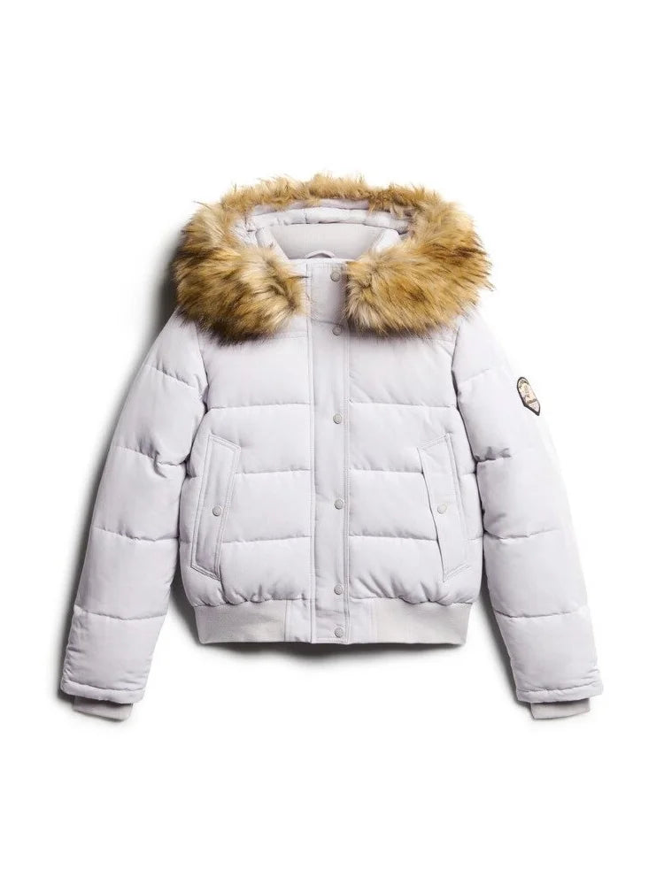 Women’s Cropped Puffer Jacket with Faux Fur Hood