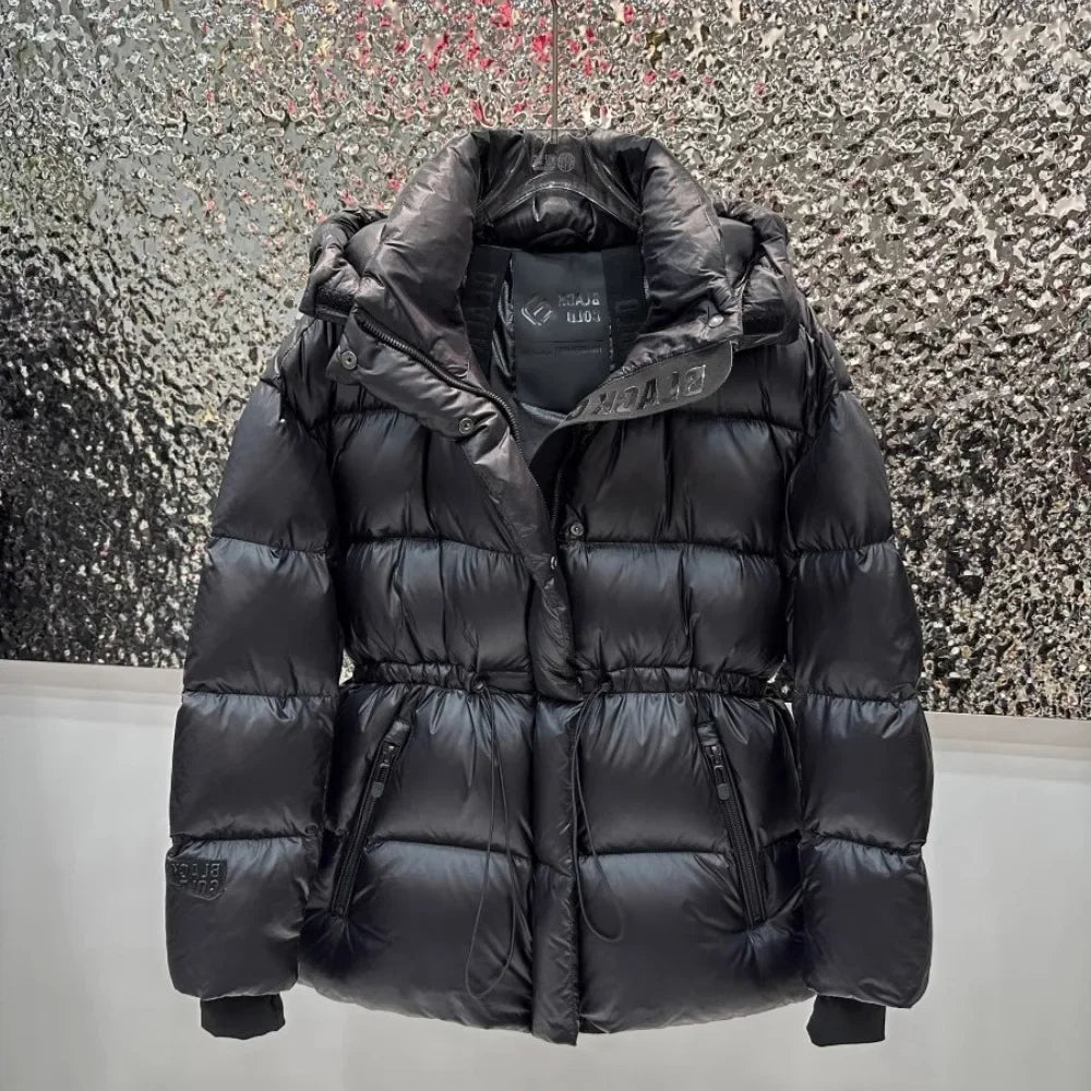 CXFS 2025 New Winter High Waisted 90% White Duck Down Coat Women Hooded Loose Thickened Warm Black Extreme Cold Puffer Jacket