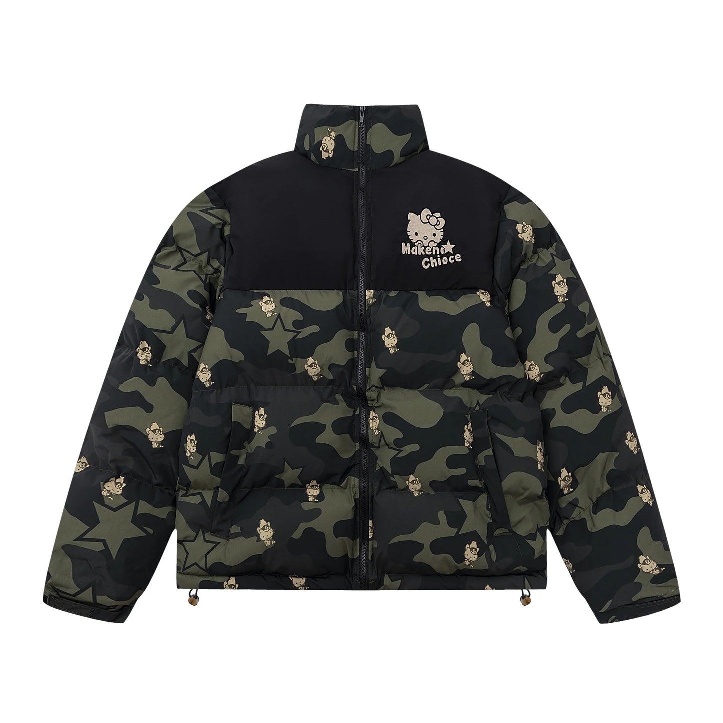 Hello Kitty Winter Women Camouflage Down Jacket Thicken Coat Sanrio Anime Kawaii Warm Cotton Clothes Tops Girl Student Loose