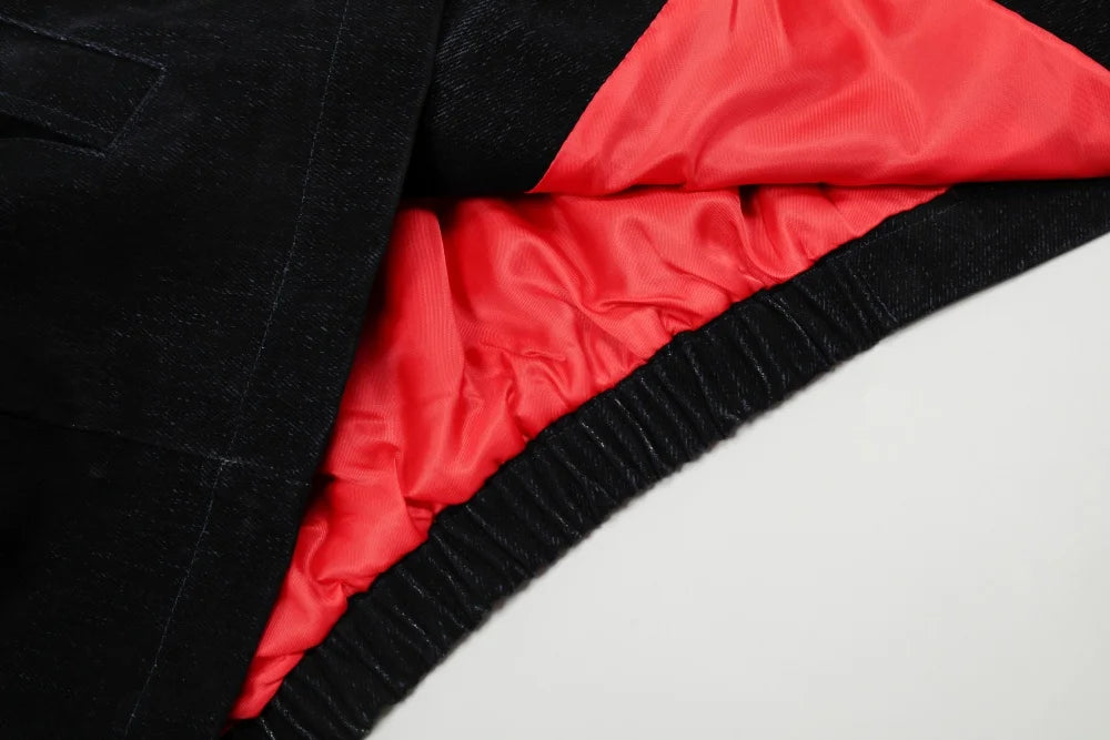 Spliced Cargo Denim Jacket Mens Retro Casual Autumn Lapel Single Breasted Long Sleeve Jeans Jacket Man Outerwear