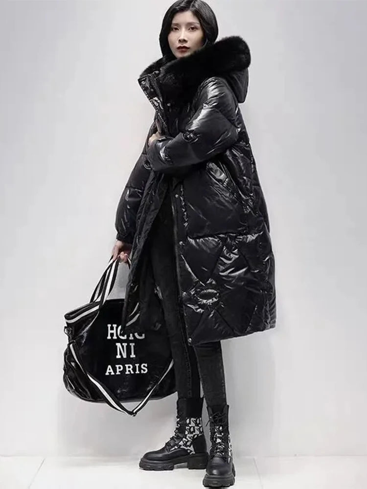 Women Loose Long Knee Padded Cotton Parka