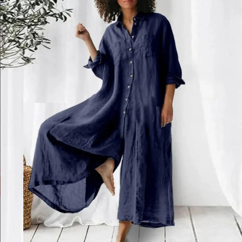 Women’s Cotton Linen Jumpsuit – Oversized Vintage Summer Playsuit