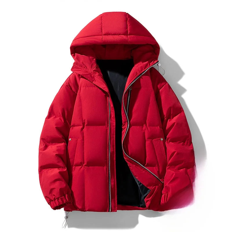 Casual Unisex Hooded Lined Cotton Jacket Outdoor Waterproof Bread Coat for Winter Long Zipper Coat