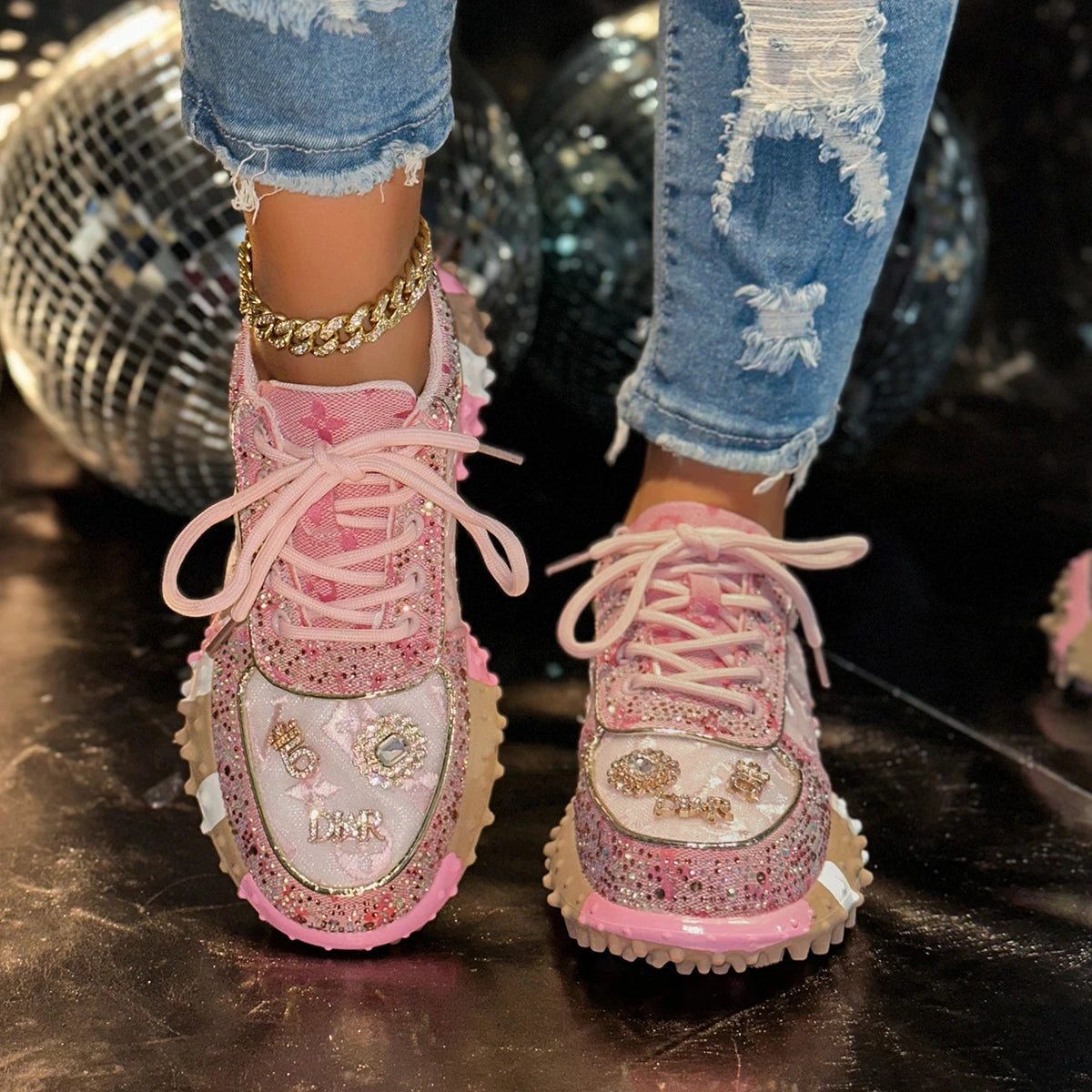 Luxury Designer Women’s Sneakers – Rhinestone Platform Sports Shoes