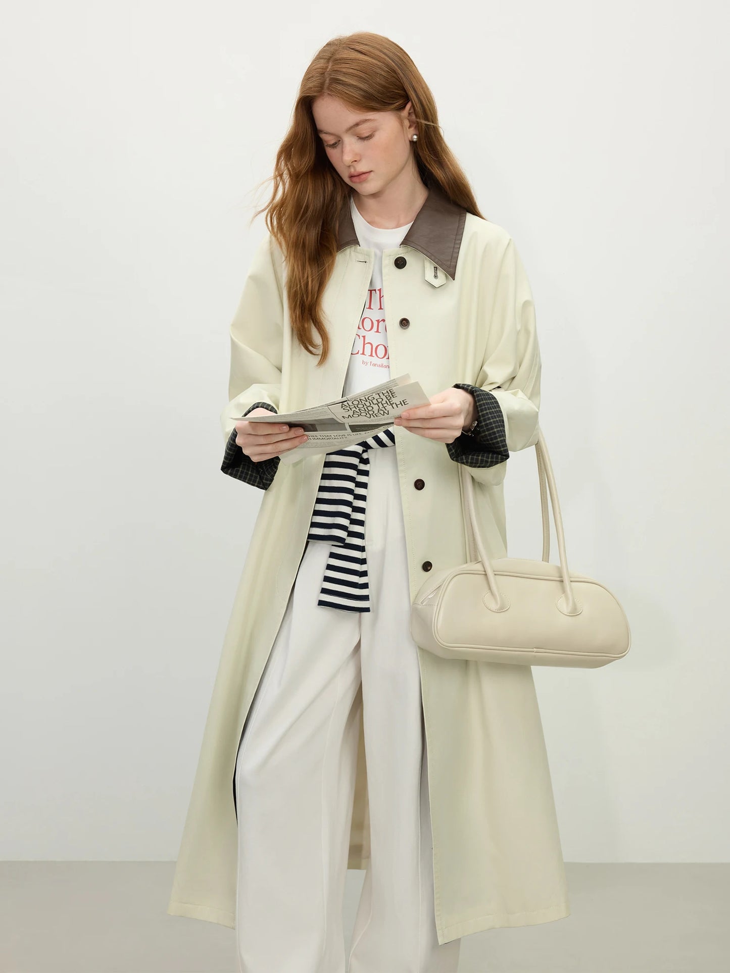 FSLE French Retro Style Color Collision Lapel Collar Long Trench 2025 Spring New Design Casual Versatile Commuter Coat 25FS11109